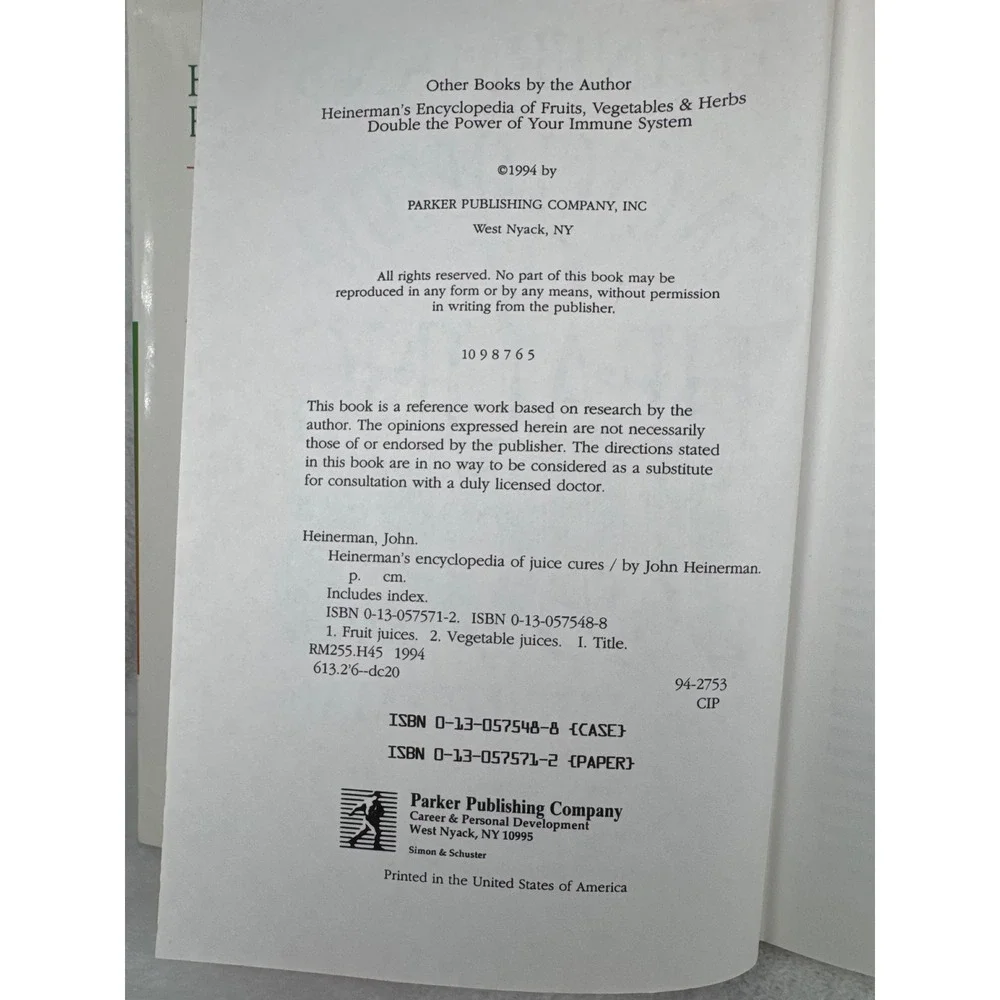 Healing Juices Encyclopedia John Heinerman Health Book OS White Fair